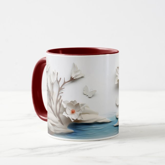 Caneca Serenidade Floral e Borboleta Esculpida Cerâmica (Frente Esquerda)