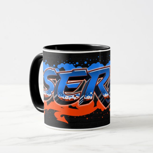 Caneca Serge Vorname Name Graffiti blue orange Tasse (Frente Esquerda)