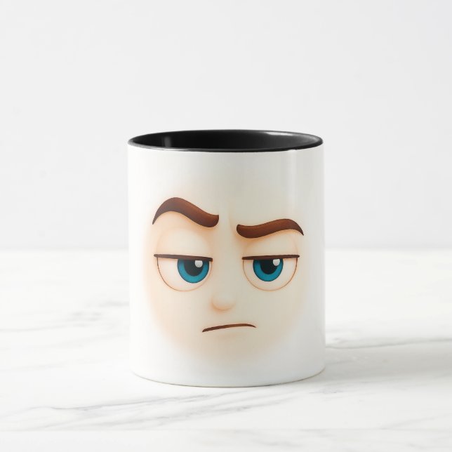 Caneca Sério? emoji de humor com olhos azuis impassíveis (Centro)
