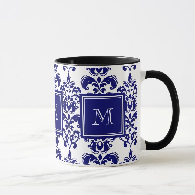 Caneca Seu Monograma, Marinho Cor damasco Azul 2 (Direita)