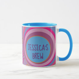 Caneca Seu nome é Brew. Cor-de-rosa-relógio Azul-laranja