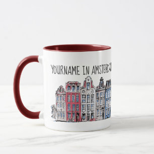 Caneca Seu nome em Amsterdam Waterfront Damrak Building