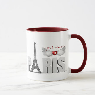 Caneca Seu nome em Paris Torre Eiffel Torre Heart Wings