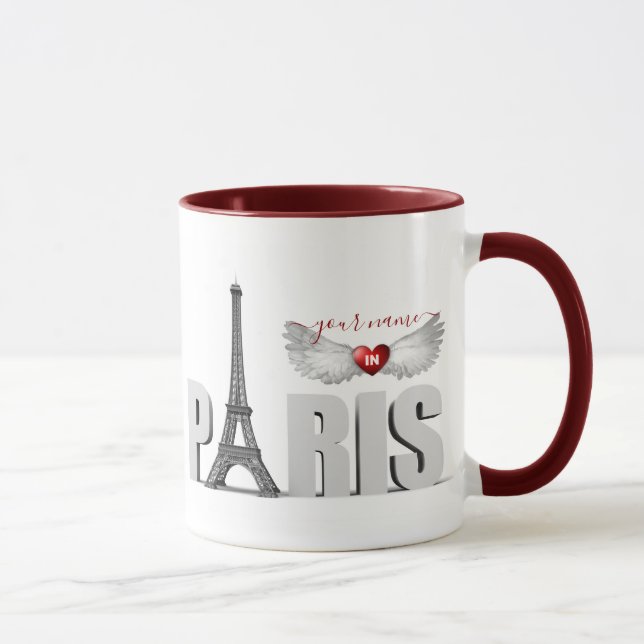 Caneca Seu nome em Paris Torre Eiffel Torre Heart Wings (Direita)