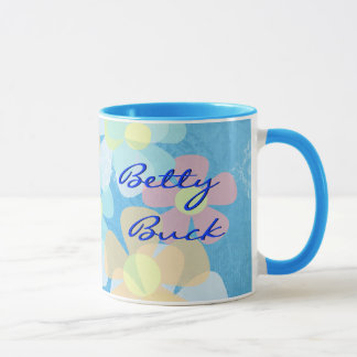 Caneca Seu nome em uma caneca—Azul com flores