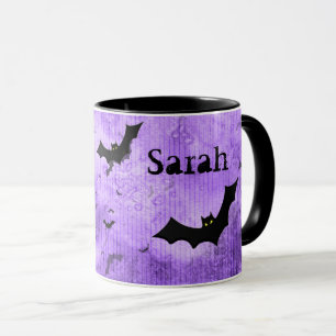 Caneca Seu Nome: Halloween Bats Purple Grunge BG