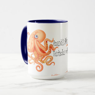 Caneca Seu nome tentáculos de polvo laranja bonito