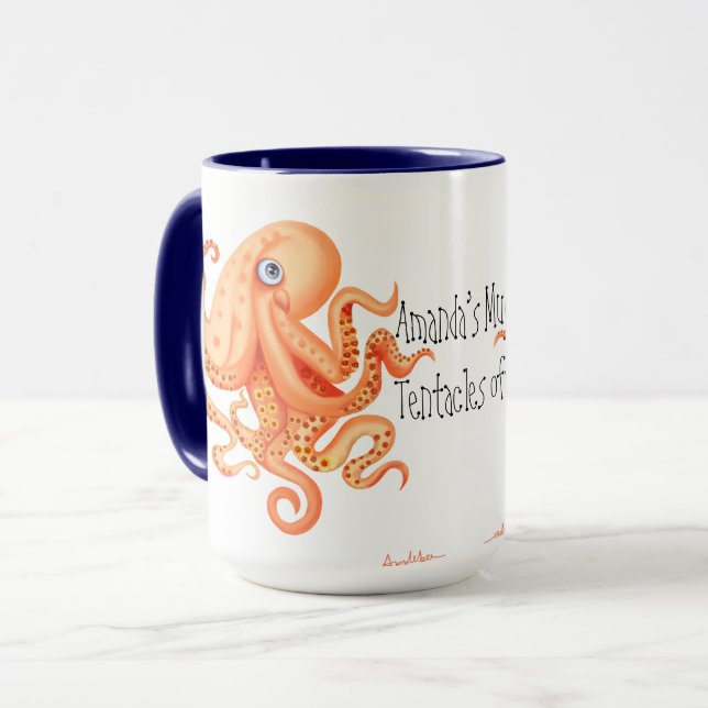 Caneca Seu nome tentáculos de polvo laranja bonito (Frente Esquerda)