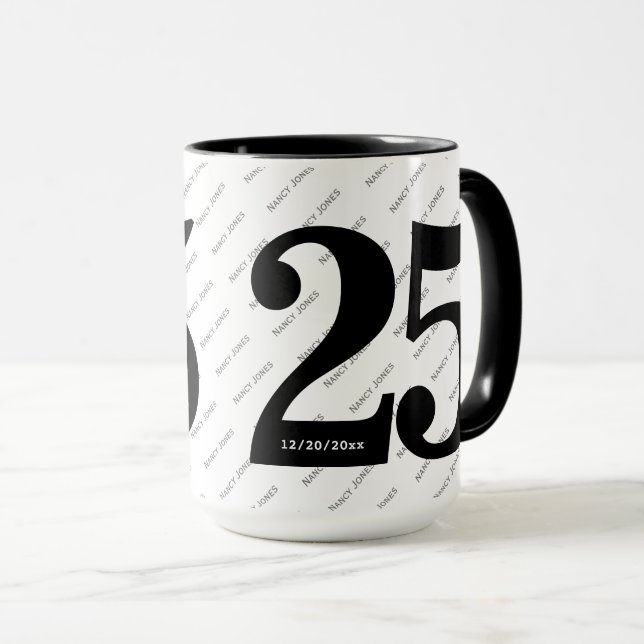 Caneca Seu Padrão de Nome - Preto e Branco - Negrito 25 (Frente Esquerda)