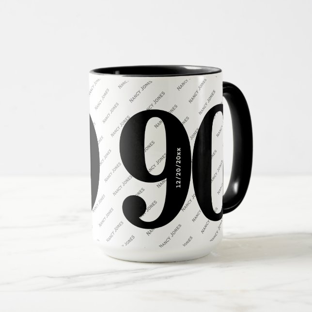 Caneca Seu Padrão de Nome - Preto e Branco - Negrito 90 (Frente Esquerda)