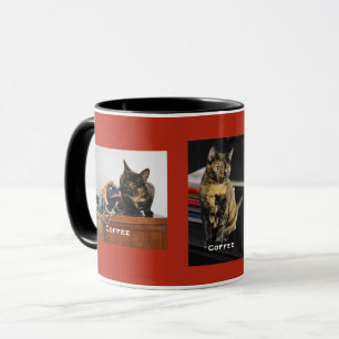 Caneca Seu Pet ou Pets 3 Fotos, 3 Nomes, Fundo Vermelho