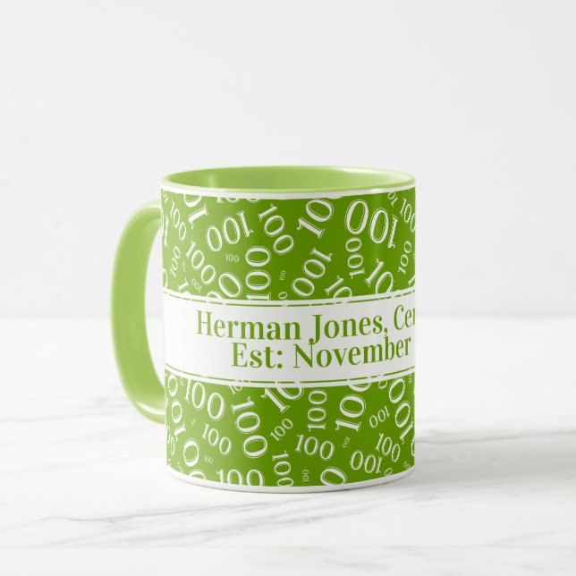 Caneca Seu Texto: 100º Aniversário Número Verde (Frente Esquerda)