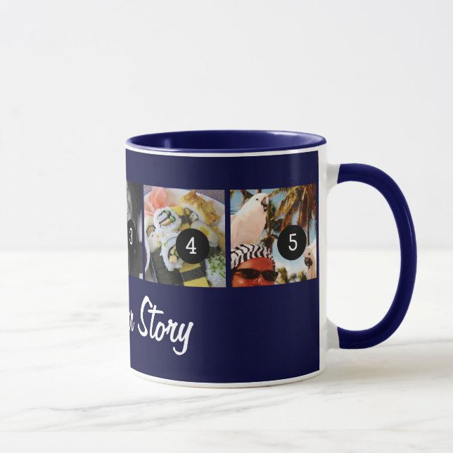 Caneca Seus próprios dizem a sua história da foto 5 azuis (Direita)