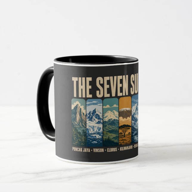 Caneca Seven Summits Mountain Landmarks Illustration (Frente Esquerda)