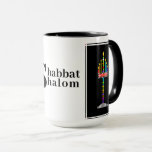 Caneca Shabbat Shalom Menorah cang<br><div class="desc">6 chamas desse alegre menorah representando os dias de criação estão apontando para a chama central, que representa o 7 do dia de criação quando G-D viu que tudo que ele havia feito era muito bom: E ele descansou. É representante do nosso Sabbath... Shabbat... o 7 da semana em que...</div>