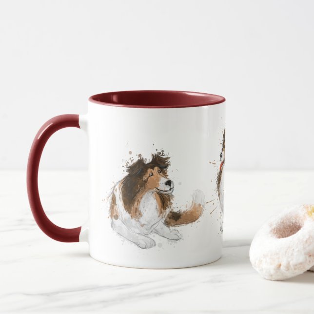 Caneca Sheldon the Sheltie Três Poses (Com Donut)