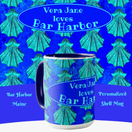 Caneca Shell Azul Scallop bar Harbor Maine Bold com Nome