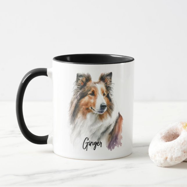 Caneca Sheltie Dog Breed Personalizado (Com Donut)