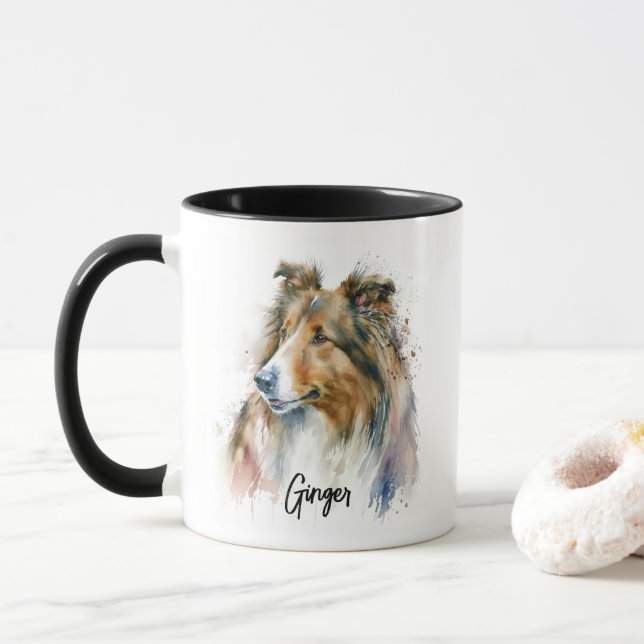 Caneca Sheltie Dog Breed Personalizado (Com Donut)