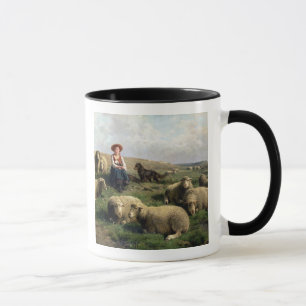 Caneca Shepherdess com carneiros em uma paisagem