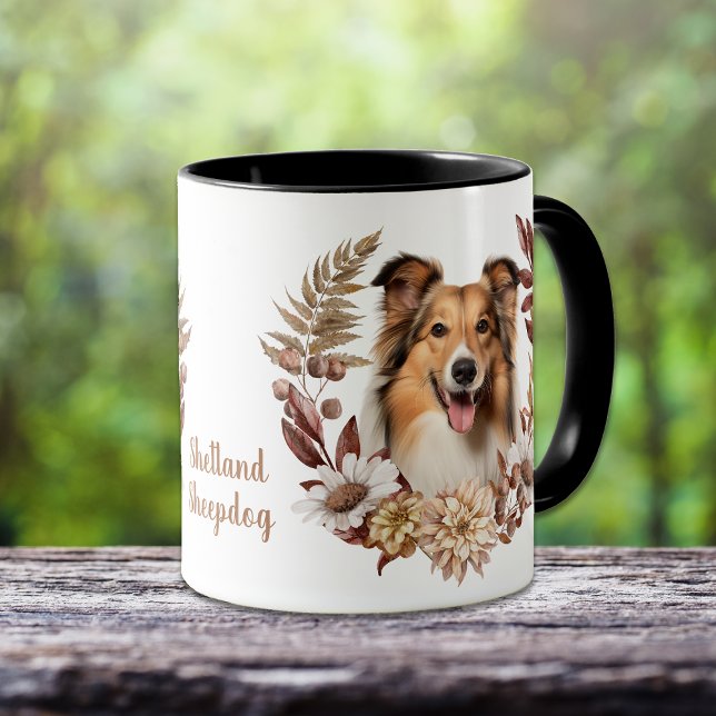 Caneca Shetland Sheepdog Autumn Wreath (Criador carregado)