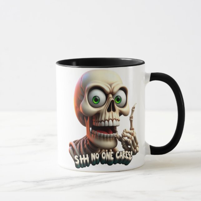 Caneca SHHH. Ninguém se preocupa com esqueleto de olhos v (Direita)
