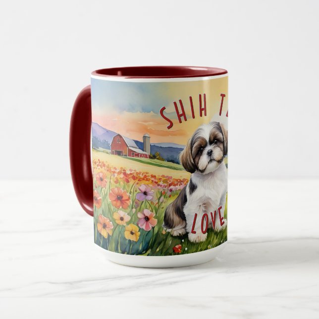 Caneca Shih Tzu Puppy Flower Field Combo Mug (Frente Esquerda)