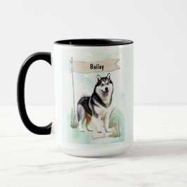 Caneca Siberian Husky Watercolor Personalized Dog