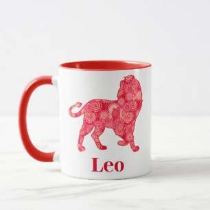 Caneca Signo do zodíaco de Leão em um padrão fractal verm