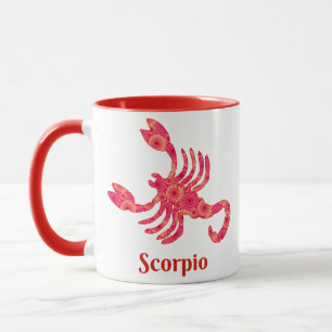 Caneca Signo do zodíaco para Escorpião em Vermelho e Cora