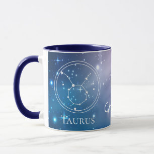 Caneca Signo do Zodíaco Touro Nome Monograma Roxo Azul