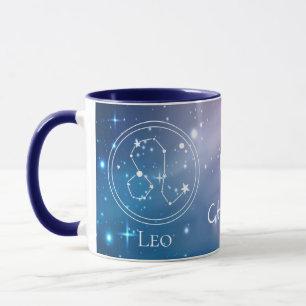 Caneca Signo Zodiacal LEÃO Nome Monograma Roxo Azul