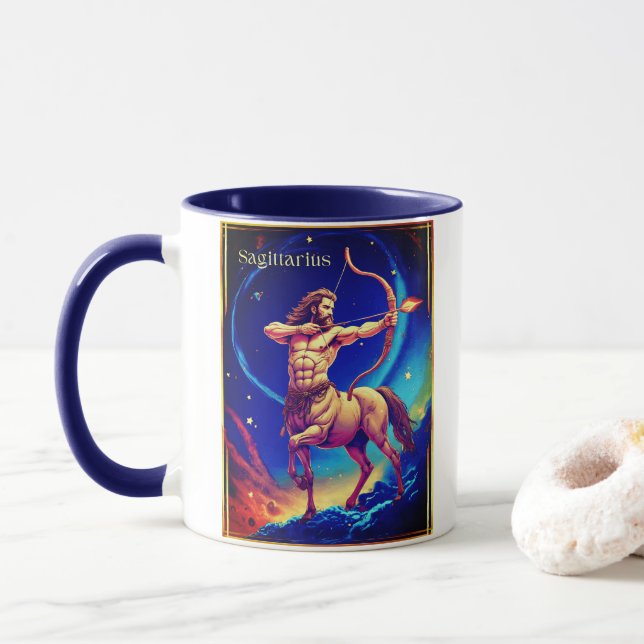 Caneca Signo Zodiacal Sagitário como o Arqueiro Celestial (Com Donut)