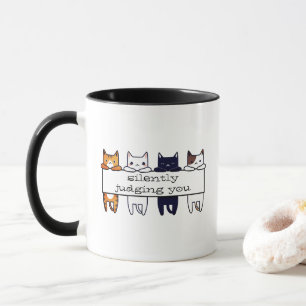 Caneca "Silentemente julgando você", gatos kawaii pendura