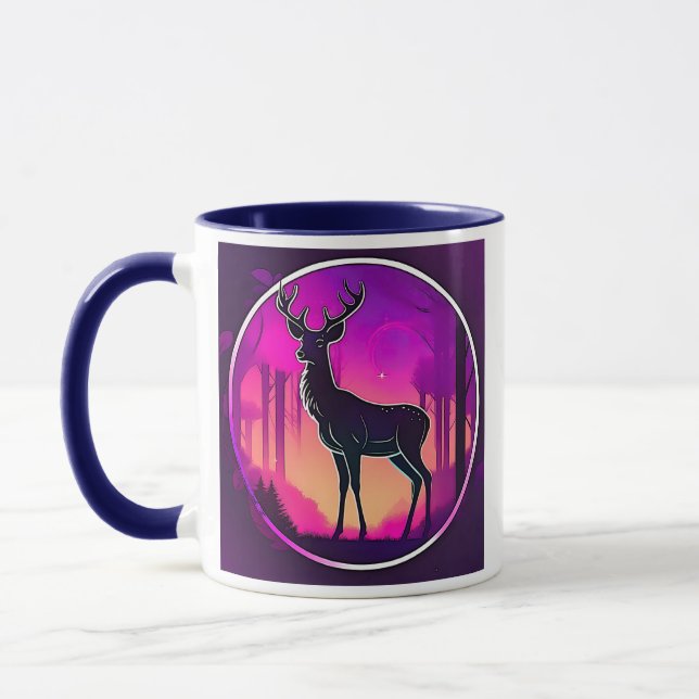 Caneca Silhouette d'un cerf sur aux aurores. (Esquerda)