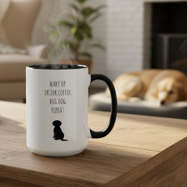 Caneca Silhueta de Cachorro Negro e Branco minimalista