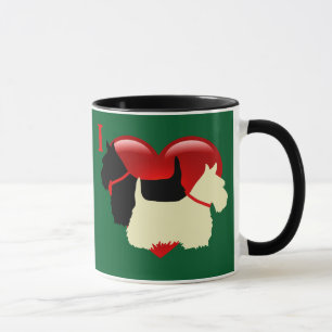 Caneca Silhueta de coração de terrier escocês preto/amare
