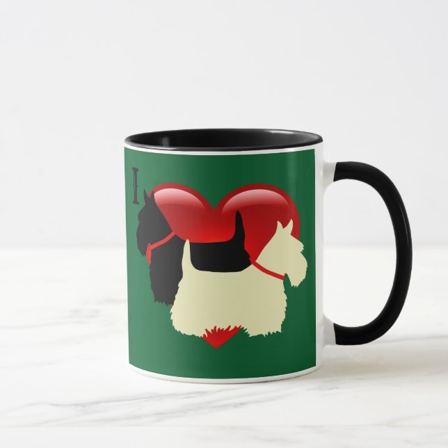 Caneca silhueta de coração preto/trigo do Terrier Escocês (Direita)