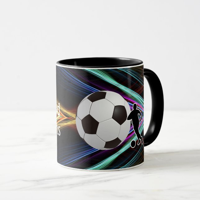 Caneca Silhueta de jogador de futebol e bola de futebol (Frente Esquerda)