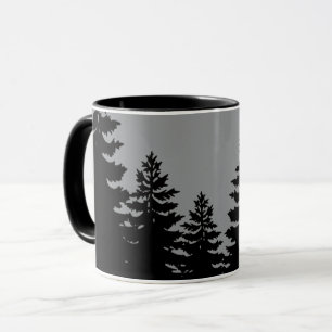 Caneca Silhueta de pinheiro preto de cinza minimalista
