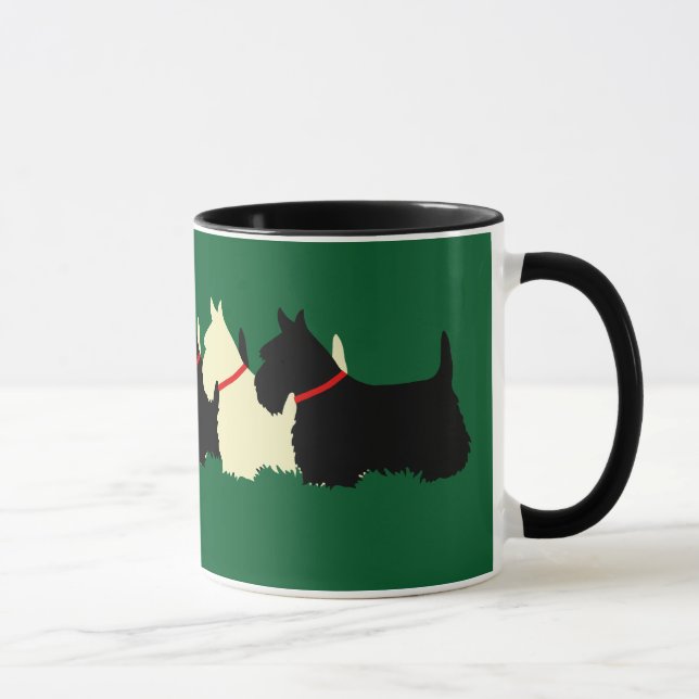Caneca Silhueta do coração do Terrier Escocês preto/trigo (Direita)