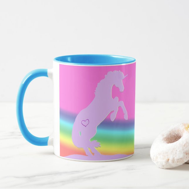 Caneca Silhueta lavanda Unicorn (fundo arco-íris) (Com Donut)