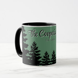 Caneca Silhueta minimalista de pinheiro cinza e preto