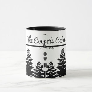 Caneca Silhueta minimalista de pinheiro cinza e preto