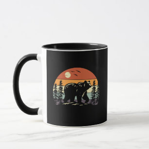 Caneca Silhueta Retro de Urso Cinzento Pôr do Sol Vintage