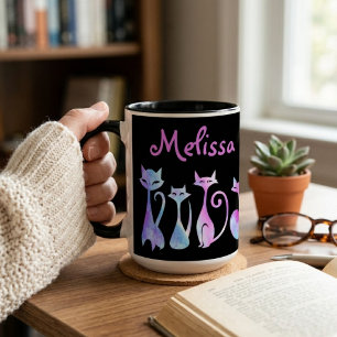 Caneca Silhuetas Adoráveis De Gatos