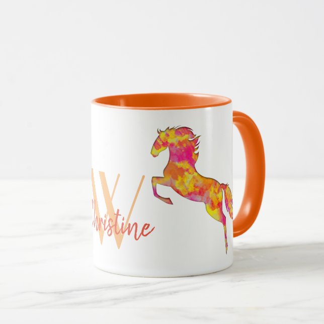 Caneca Silhute de cavalo Chama de incêndio Monograma Nome (Frente Esquerda)