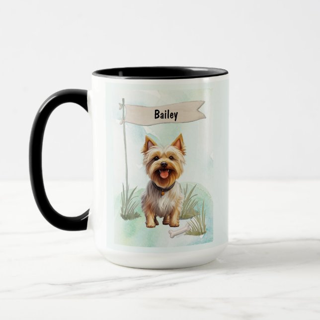 Caneca Silky Terrier Watercolor Personalized Dog (Esquerda)