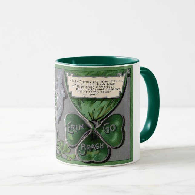 Caneca Silver Harp, Shamrock, Rua. Dia de Patrick, Vintag (Frente Esquerda)