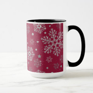 Caneca Silver snowflakes on dark red
